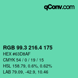 カラーコード: RGB 99.3 216.4 175 | qconv.com