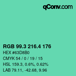 カラーコード: RGB 99.3 216.4 176 | qconv.com