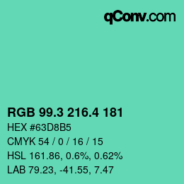 カラーコード: RGB 99.3 216.4 181 | qconv.com