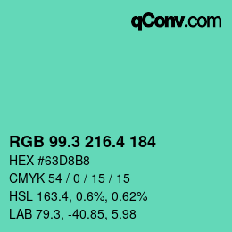 カラーコード: RGB 99.3 216.4 184 | qconv.com