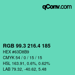 カラーコード: RGB 99.3 216.4 185 | qconv.com