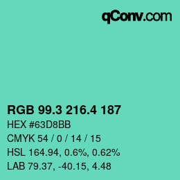 カラーコード: RGB 99.3 216.4 187 | qconv.com