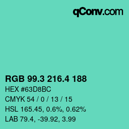 カラーコード: RGB 99.3 216.4 188 | qconv.com
