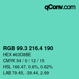カラーコード: RGB 99.3 216.4 190 | qconv.com