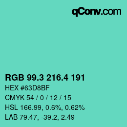 カラーコード: RGB 99.3 216.4 191 | qconv.com