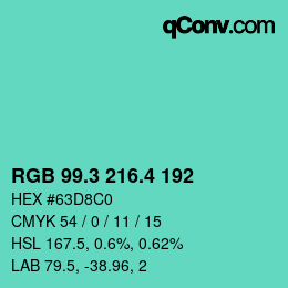 カラーコード: RGB 99.3 216.4 192 | qconv.com