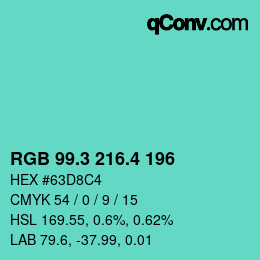 カラーコード: RGB 99.3 216.4 196 | qconv.com