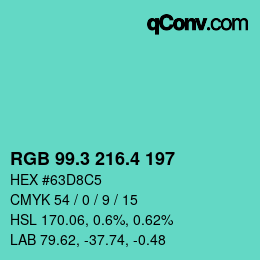 カラーコード: RGB 99.3 216.4 197 | qconv.com