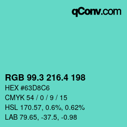 カラーコード: RGB 99.3 216.4 198 | qconv.com