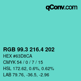 カラーコード: RGB 99.3 216.4 202 | qconv.com