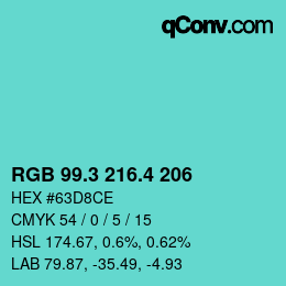 カラーコード: RGB 99.3 216.4 206 | qconv.com