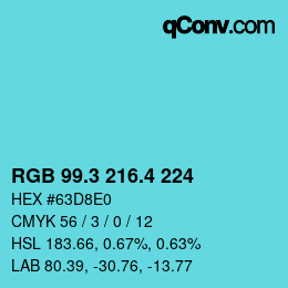 カラーコード: RGB 99.3 216.4 224 | qconv.com