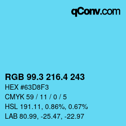 カラーコード: RGB 99.3 216.4 243 | qconv.com