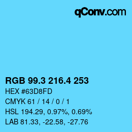 カラーコード: RGB 99.3 216.4 253 | qconv.com