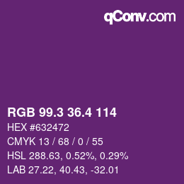 カラーコード: RGB 99.3 36.4 114 | qconv.com