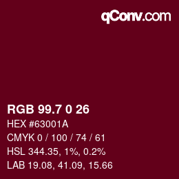 カラーコード: RGB 99.7 0 26 | qconv.com