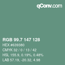 カラーコード: RGB 99.7 147 128 | qconv.com
