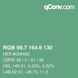 カラーコード: RGB 99.7 164.6 130 | qconv.com
