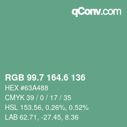 カラーコード: RGB 99.7 164.6 136 | qconv.com