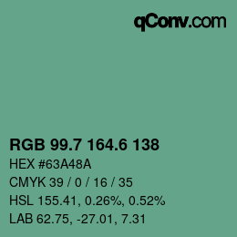 カラーコード: RGB 99.7 164.6 138 | qconv.com