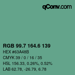 カラーコード: RGB 99.7 164.6 139 | qconv.com
