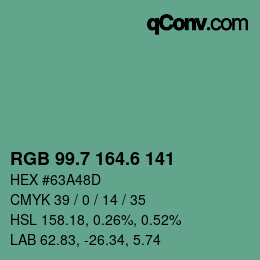 カラーコード: RGB 99.7 164.6 141 | qconv.com
