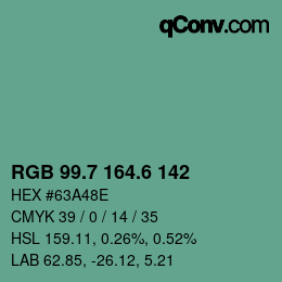 カラーコード: RGB 99.7 164.6 142 | qconv.com