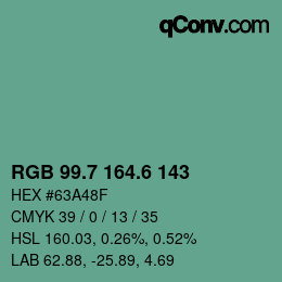カラーコード: RGB 99.7 164.6 143 | qconv.com