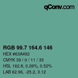 カラーコード: RGB 99.7 164.6 146 | qconv.com