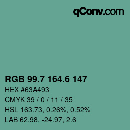 カラーコード: RGB 99.7 164.6 147 | qconv.com