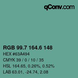 カラーコード: RGB 99.7 164.6 148 | qconv.com