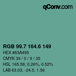 カラーコード: RGB 99.7 164.6 149 | qconv.com