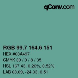 カラーコード: RGB 99.7 164.6 151 | qconv.com