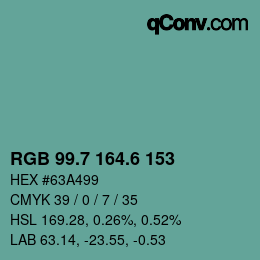 カラーコード: RGB 99.7 164.6 153 | qconv.com