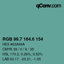 カラーコード: RGB 99.7 164.6 154 | qconv.com