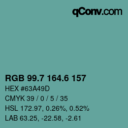 カラーコード: RGB 99.7 164.6 157 | qconv.com