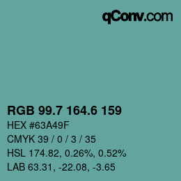 カラーコード: RGB 99.7 164.6 159 | qconv.com