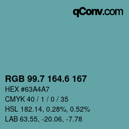 カラーコード: RGB 99.7 164.6 167 | qconv.com
