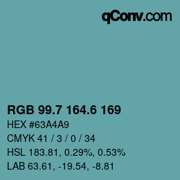 カラーコード: RGB 99.7 164.6 169 | qconv.com