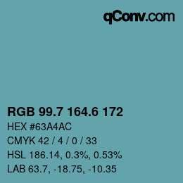 カラーコード: RGB 99.7 164.6 172 | qconv.com