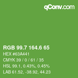 カラーコード: RGB 99.7 164.6 65 | qconv.com