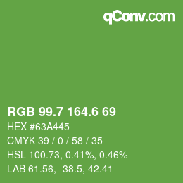 カラーコード: RGB 99.7 164.6 69 | qconv.com