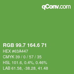 カラーコード: RGB 99.7 164.6 71 | qconv.com