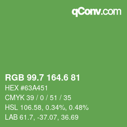 カラーコード: RGB 99.7 164.6 81 | qconv.com