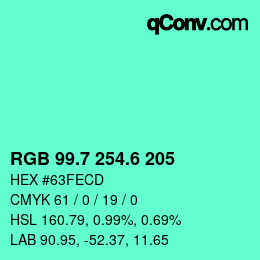 カラーコード: RGB 99.7 254.6 205 | qconv.com