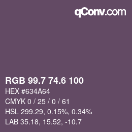 カラーコード: RGB 99.7 74.6 100 | qconv.com