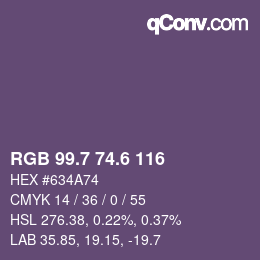 カラーコード: RGB 99.7 74.6 116 | qconv.com