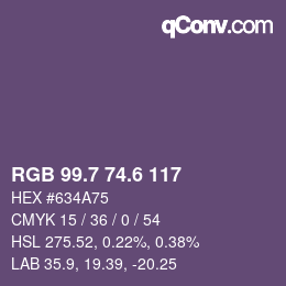 カラーコード: RGB 99.7 74.6 117 | qconv.com