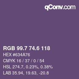 カラーコード: RGB 99.7 74.6 118 | qconv.com