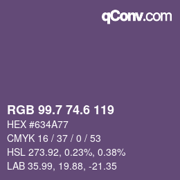 カラーコード: RGB 99.7 74.6 119 | qconv.com